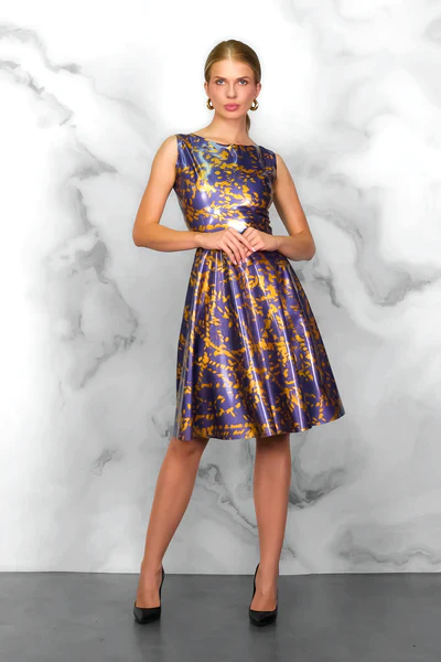 FOCH latex dress in Purple metallic / Gold metallic Pattern 3 