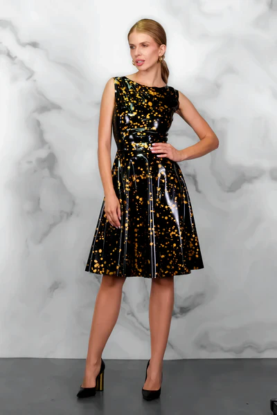 FOCH latex dress in Black / Gold metallic Pattern 4 