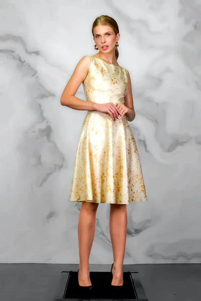 FOCH latex dress in Ecru pearl / Gold metallic Pattern 4 