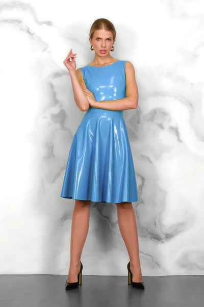 FOCH latex dress in Blue Solid 